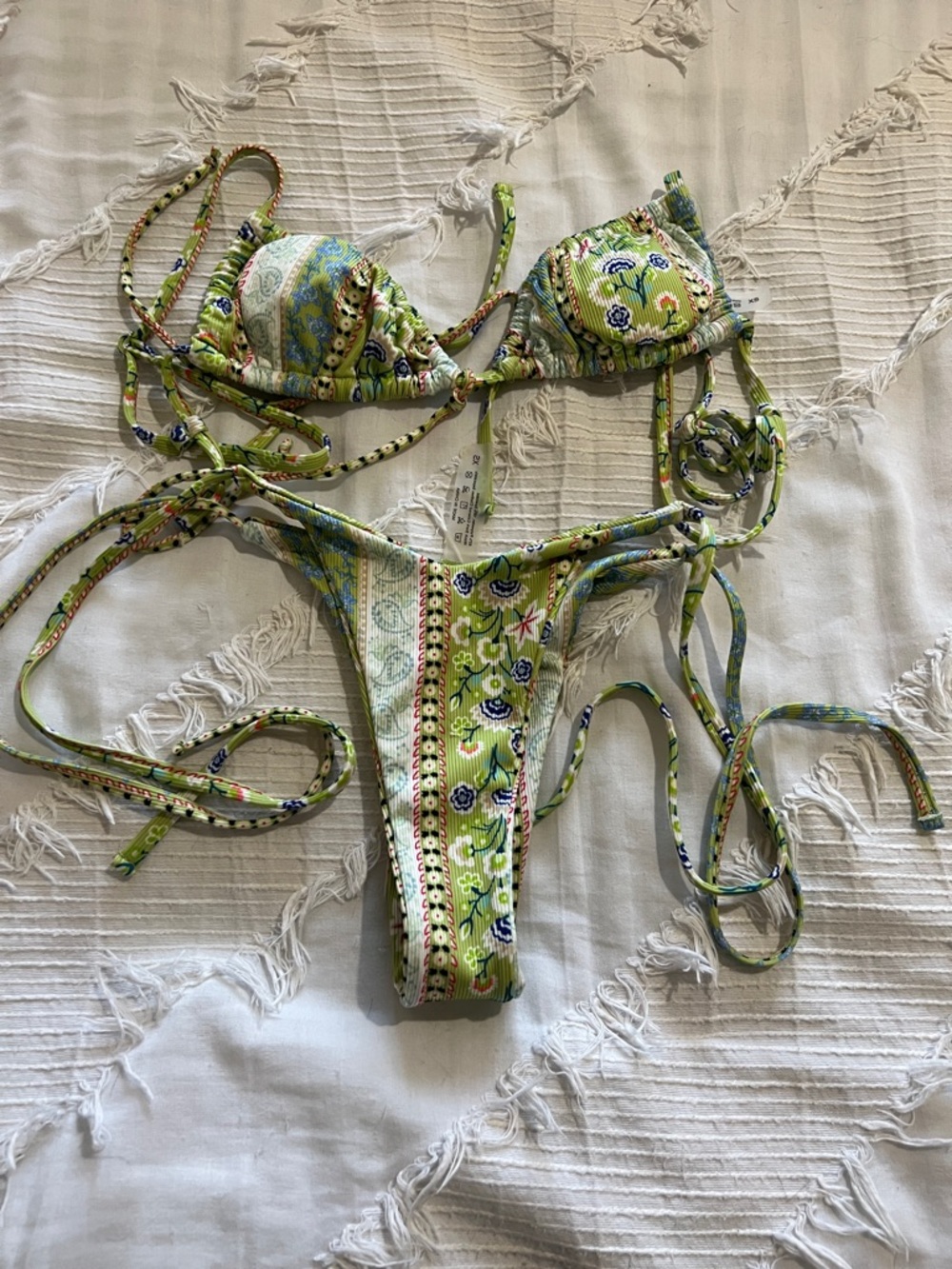 SHEIN Lime Green Paisley Floral String Bikini